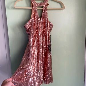 Sparkly rose gold mini dress